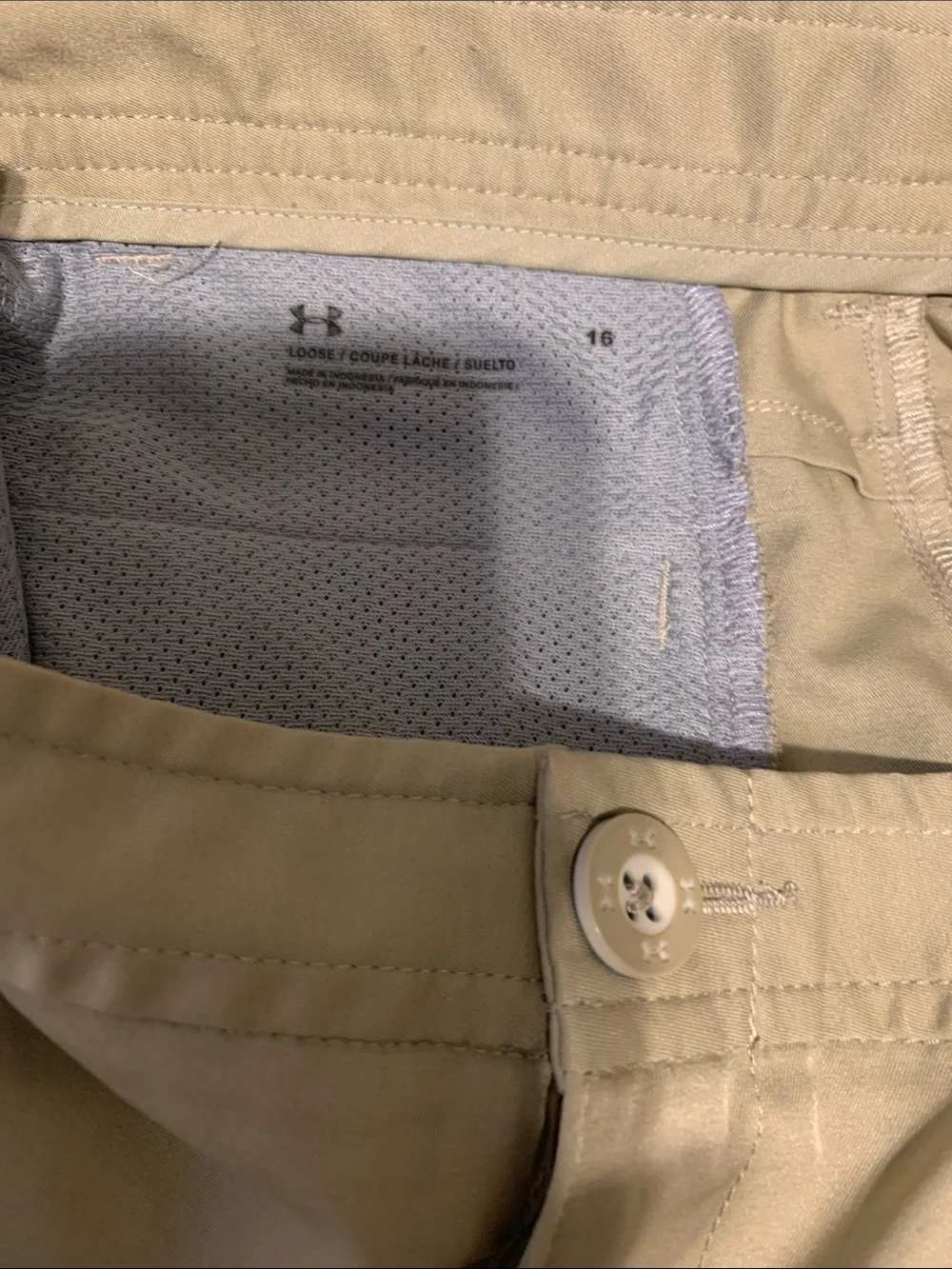 Boys Youth size 16 Under Armour Shorts tan button zip loose fit
